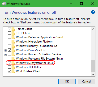 windows subsystem for linux windows features