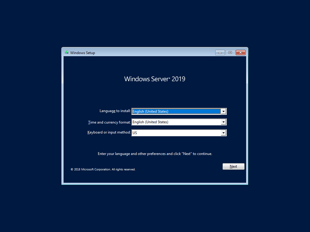 installing Windows Server 2019