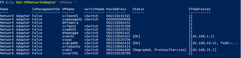 PowerShell code to see the virtual machine MACs