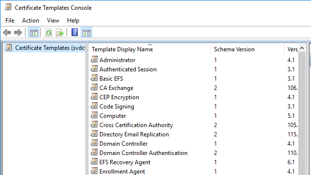Certificate templates console