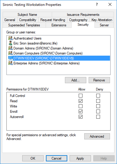 Sironic Testing Workstation Properties