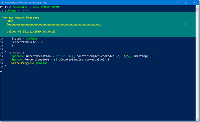 Displaying a live display of average memory pressure