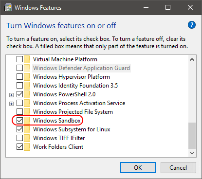 Turning on Windows Sandbox