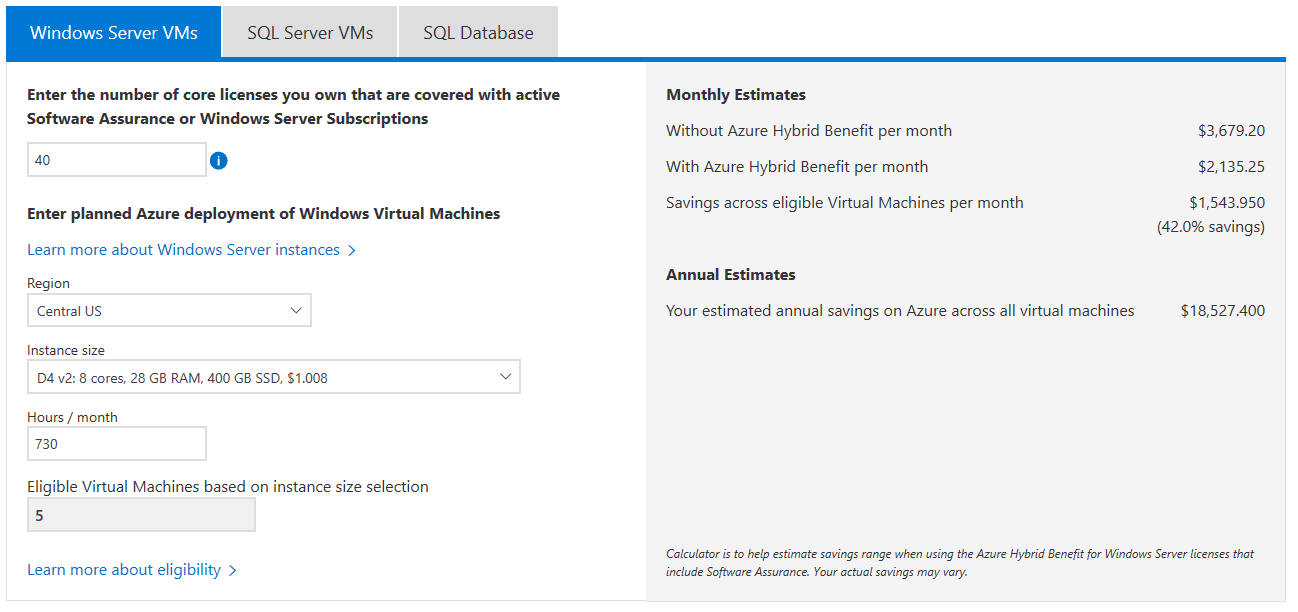 Azure VM cost calculator