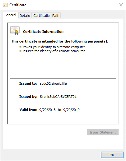 Certificate information