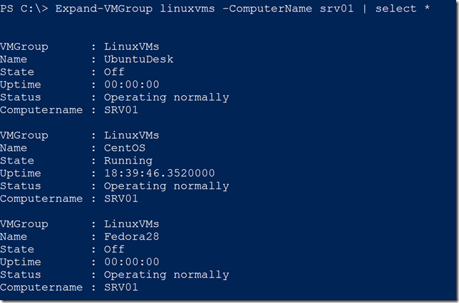 Viewing all properties of an expanded VM group