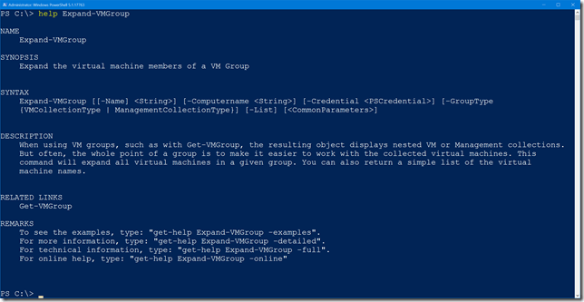 Getting help for Expand-VMGroup