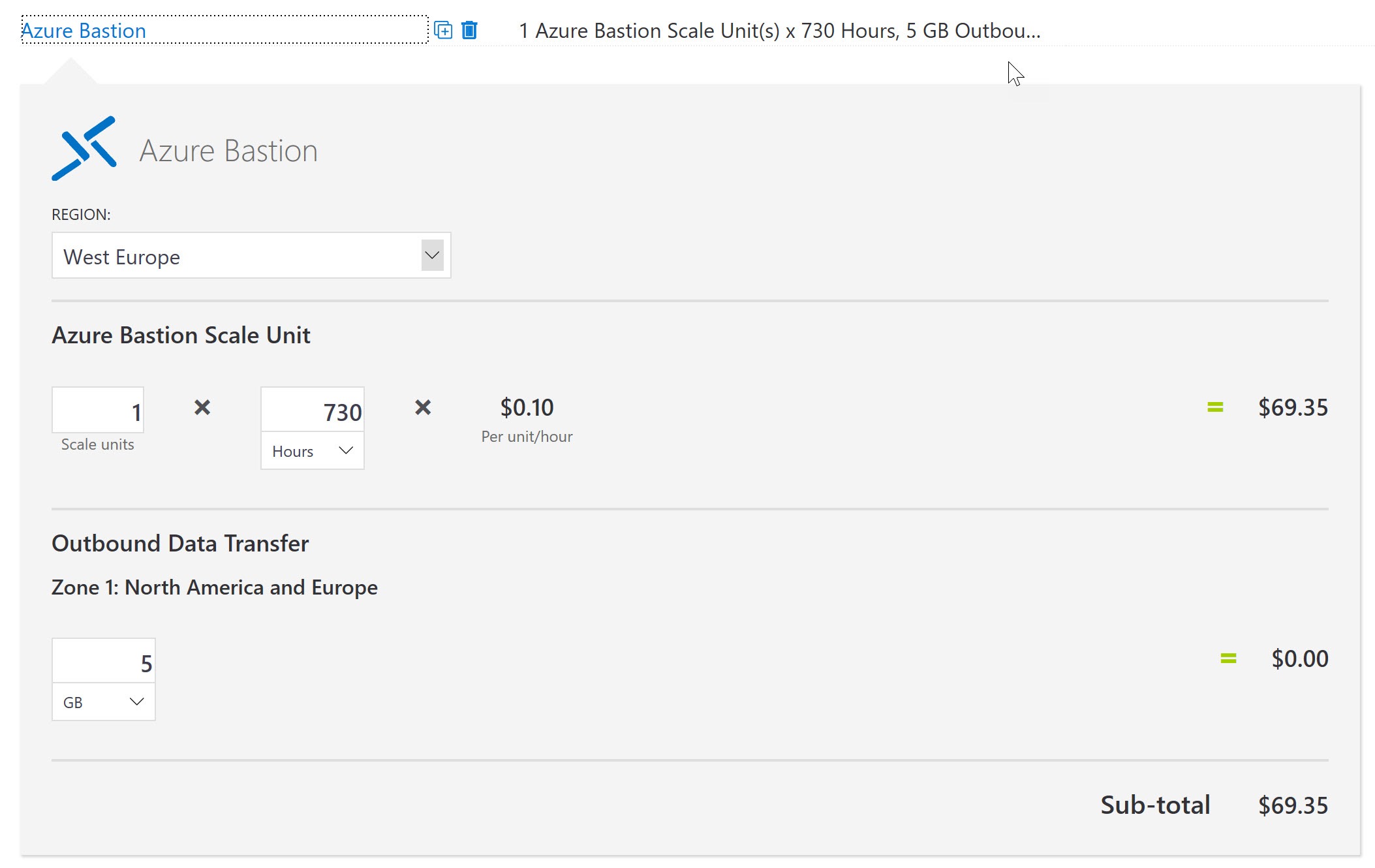 Azure Bastion Price Calculator