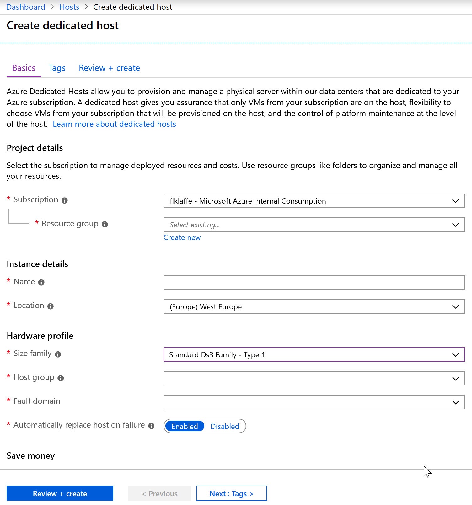 Create dedicated host