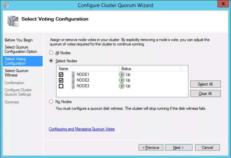 Adjusting the Node Vote Weight from Failover Cluster Manager