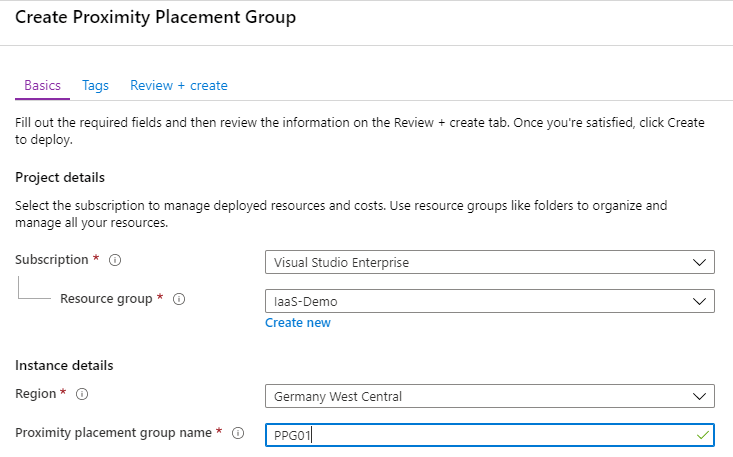 Proximity Placement Group Settings