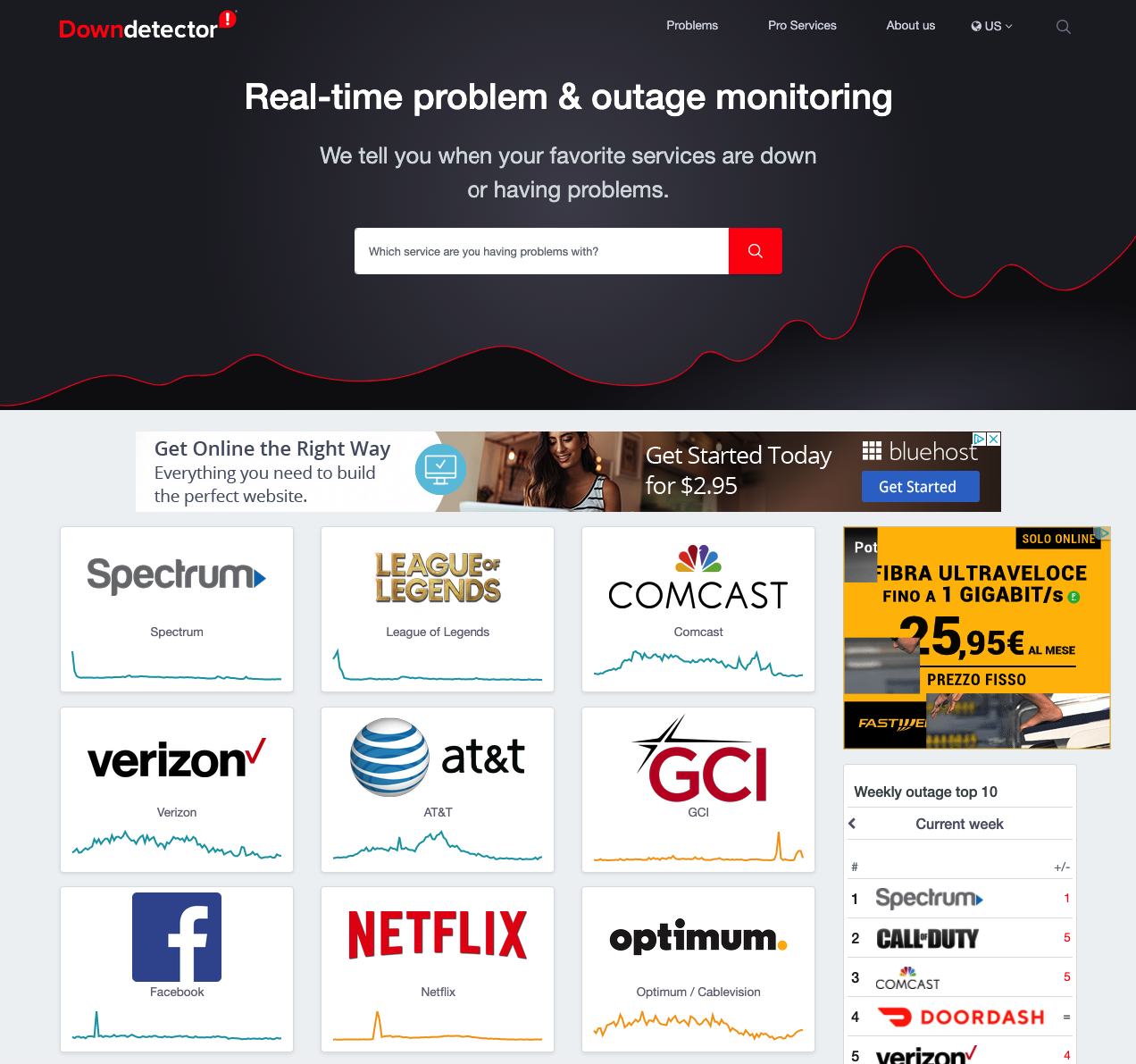 monitor app downtime with downdetector