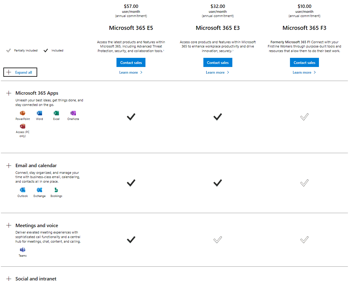 Comparing M365 plans