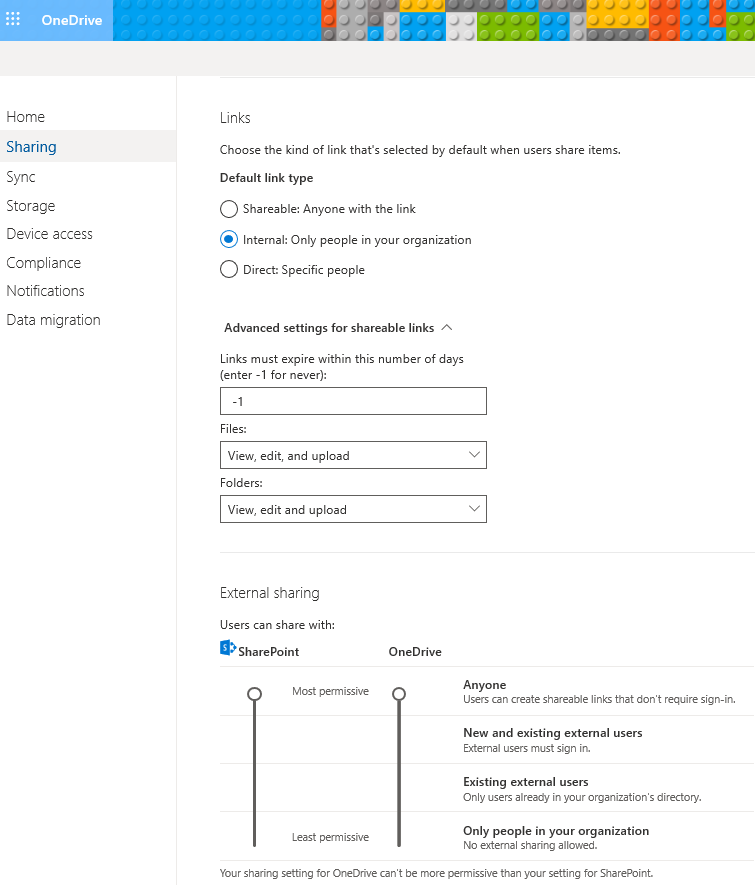 Sharing Settings in OD4B Admin Center