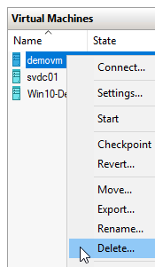 Delete virtual machine in Hyper-V