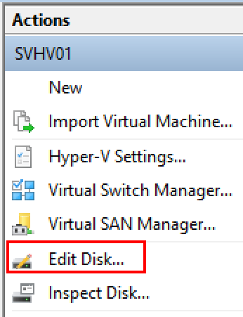 Edit disk in Hyper-V Manager