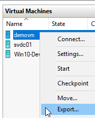 Export a VM in Hyper-V