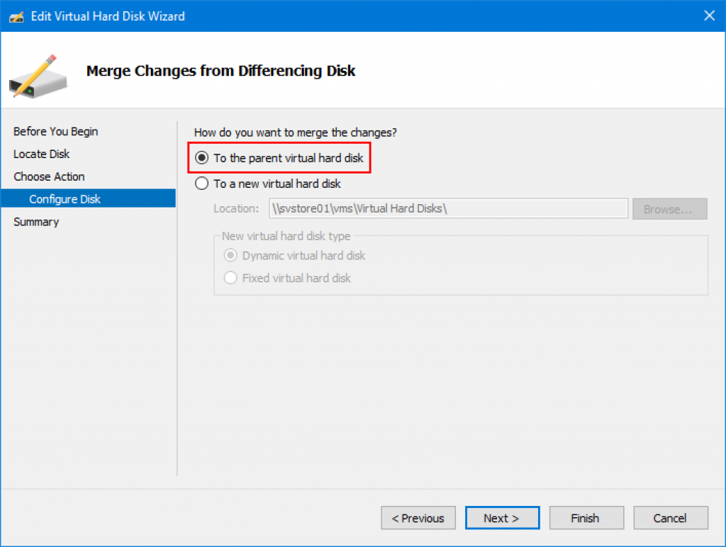 Option to merge virtual disk to parent in Hyper-V Manager