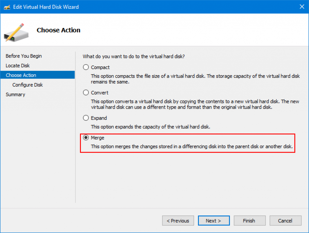 Disk merge option in Hyper-V Manager