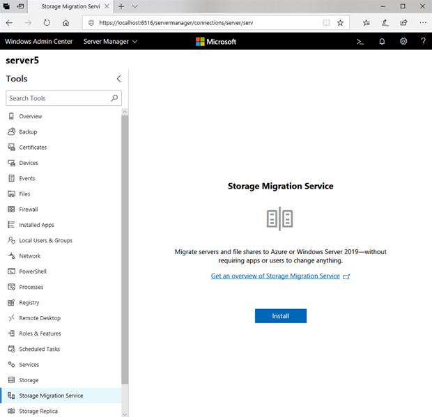 Installing Storage Migration Service through Windows Admin Center