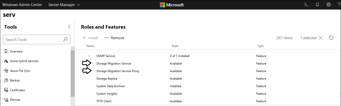 Installing the Storage Migration Service Features