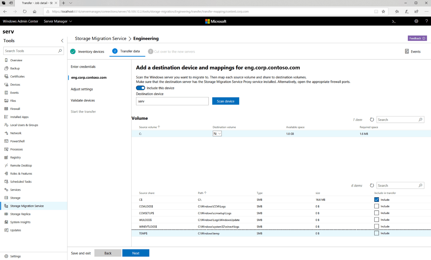 Mapping Source and Destinations Servers using Storage Migration Service