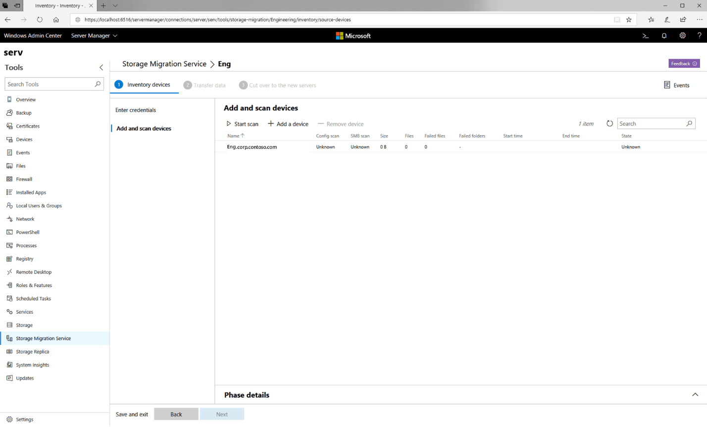 Storage Migration Service will Scan a Server to Inventory its Volumes