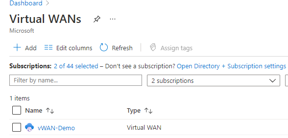 The virtual WAN Management resource