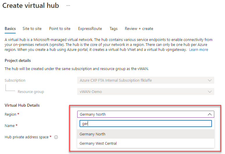 Create Microsoft Virtual Hub