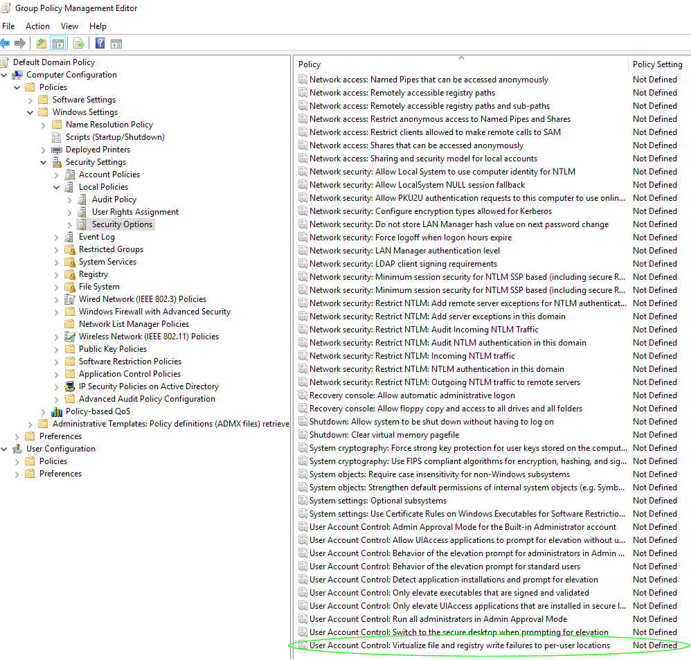 UAC Virtualization Group Policy