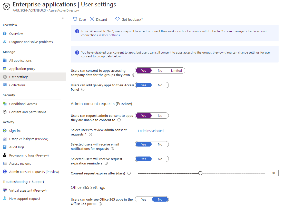 Enterprise Application User Settings