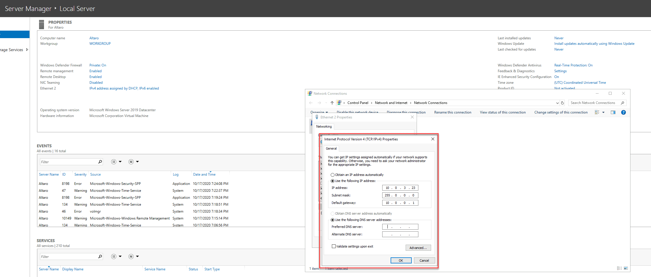 NIC configuration IP change