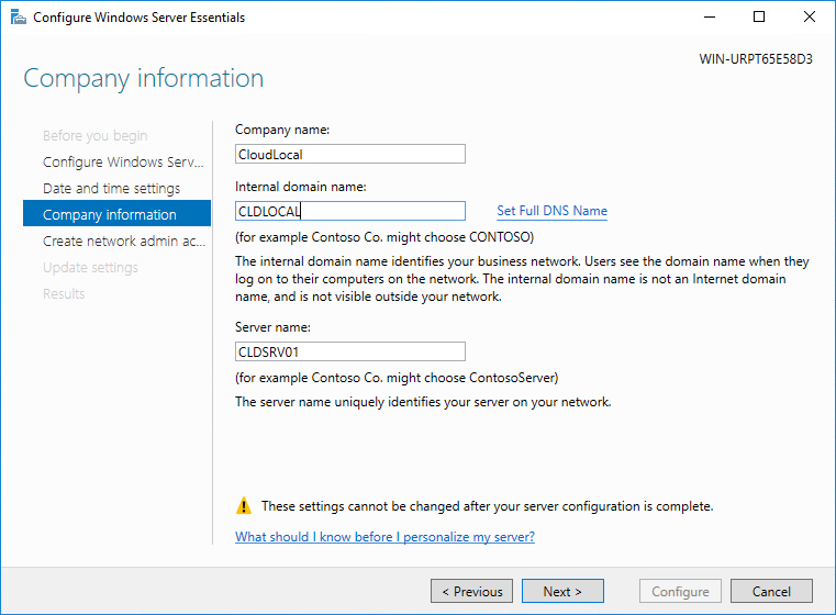 Configure the domain settings