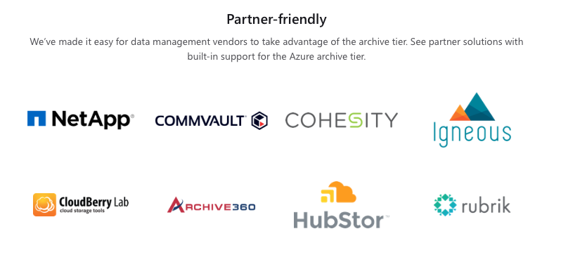 Azure Archive Storage Backup Partners