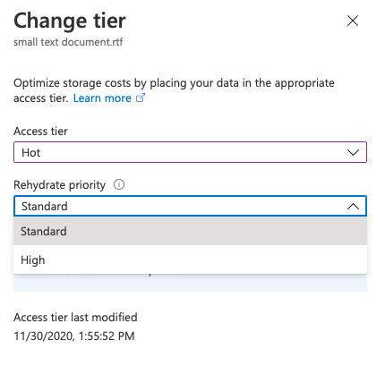 Azure Storage Rehydrate Priority