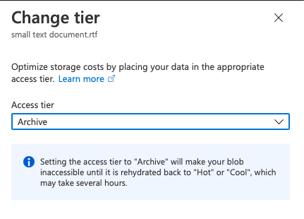 Changing Azure Archive Storage Tier
