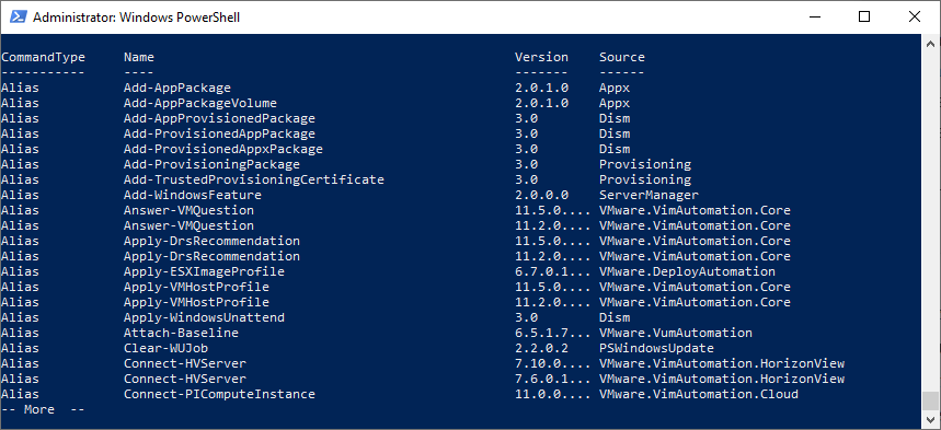 Get-Command displaying a large number of built-in PowerShell cmdlets