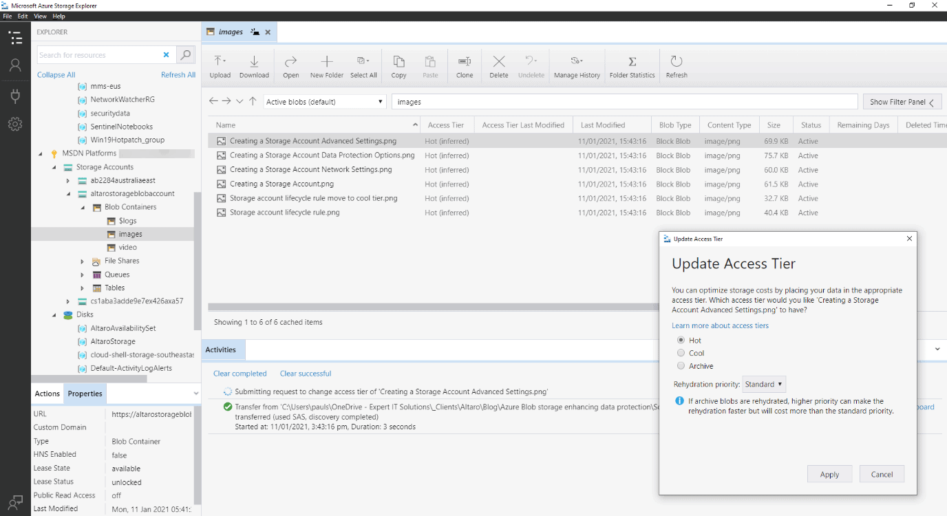 Azure Storage Explorer - manually setting access tier