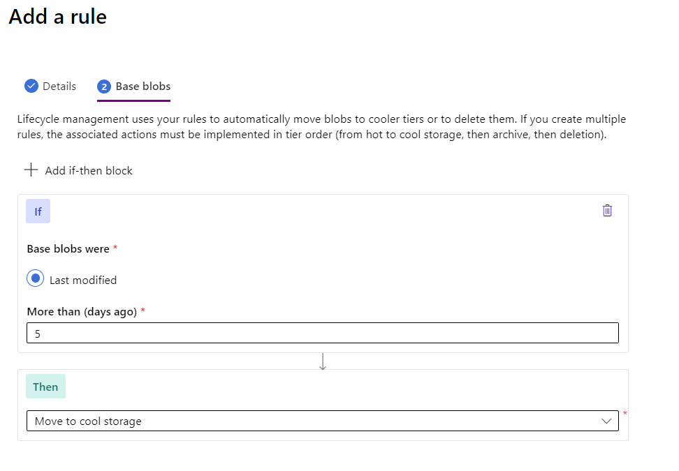 Storage account lifecycle rule move to cool tier