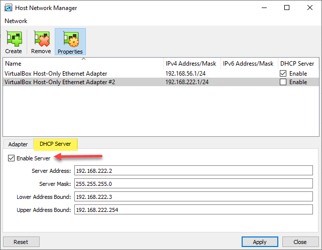 Configuring the Host Network Manager DHCP server