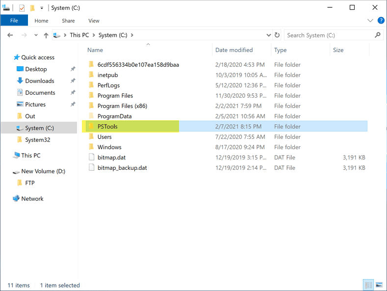 Copying the PSTools directory to the root of the C drive