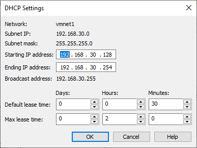 Customizing the virtual network DHCP settings in VMware Workstation