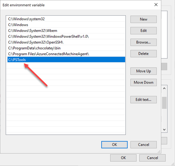 Editing the Windows System PATH variable to add the path to the PSTools directory