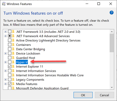 Hyper-V Windows feature for Windows 10