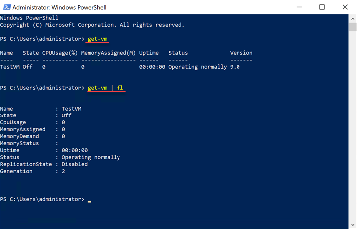 PowerShell Get-VM cmdlet