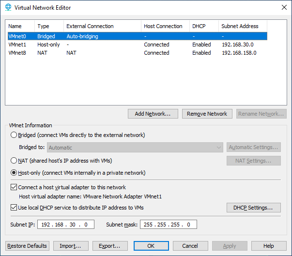 Virtual Network Editor with VMware Workstation