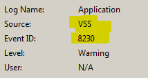 SBS 2011 Backups Failing – VSS Error 0x800423F3 – Event ID 8230 (spfarm, spsearch)