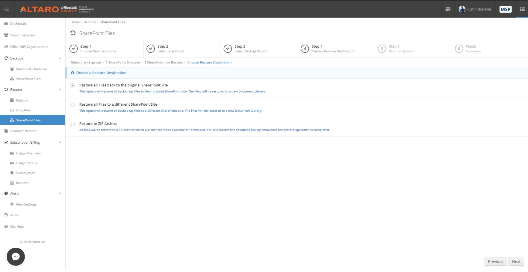 Msp Office 365 Backup Restore SharePoint