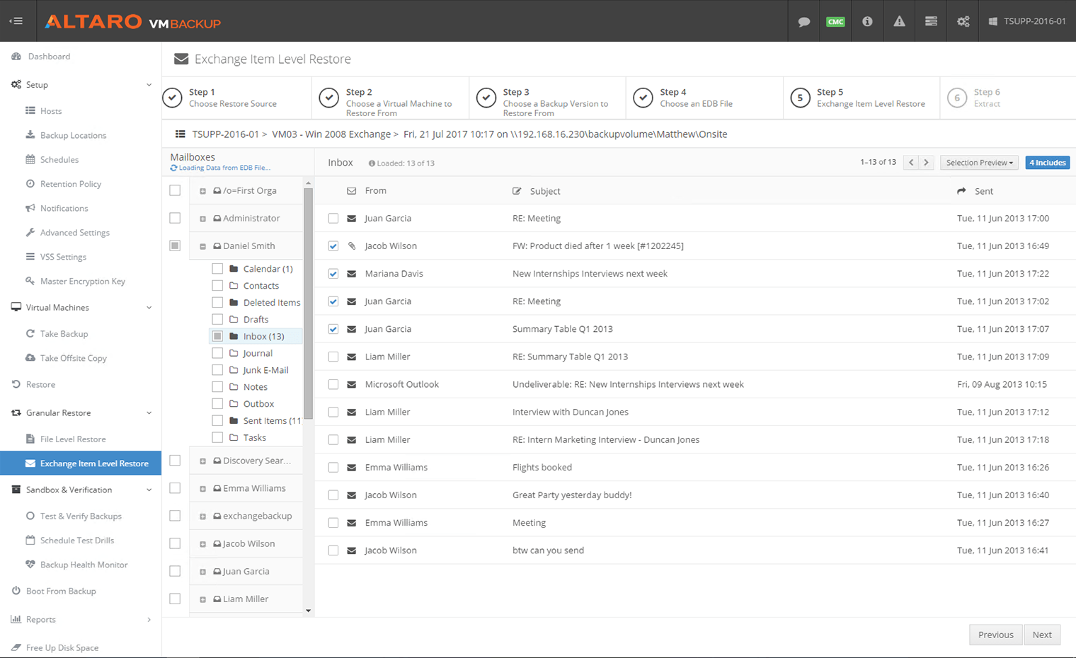 Restauration instantanée des e-mails à partir de sauvegardes MS Exchange Server