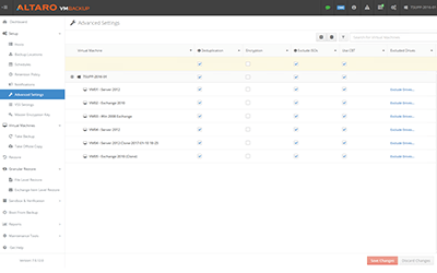 screenshot view advanced backup settings web